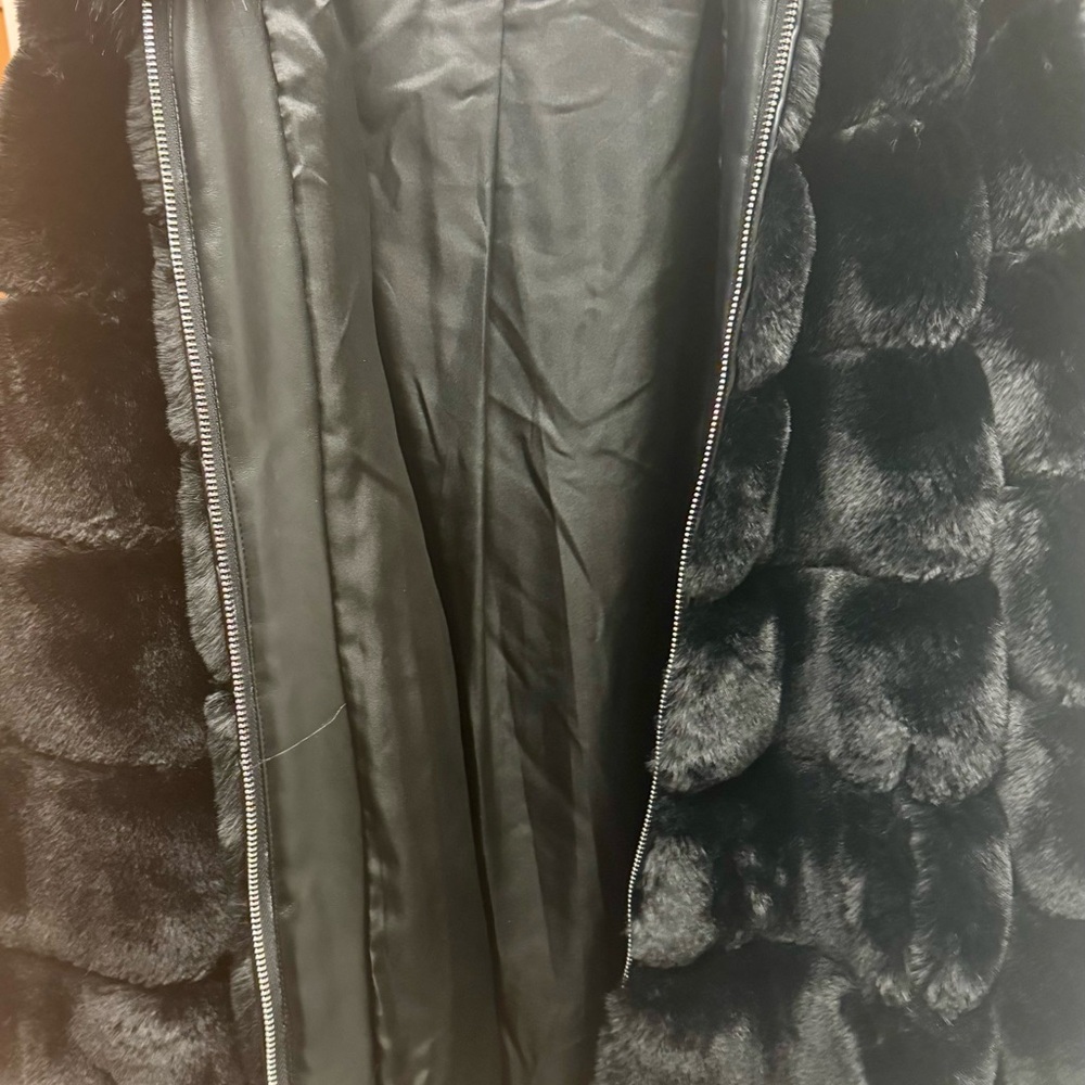 Calvin Klein Black Hooded Faux Fur Jacket - Picture 9 of 10